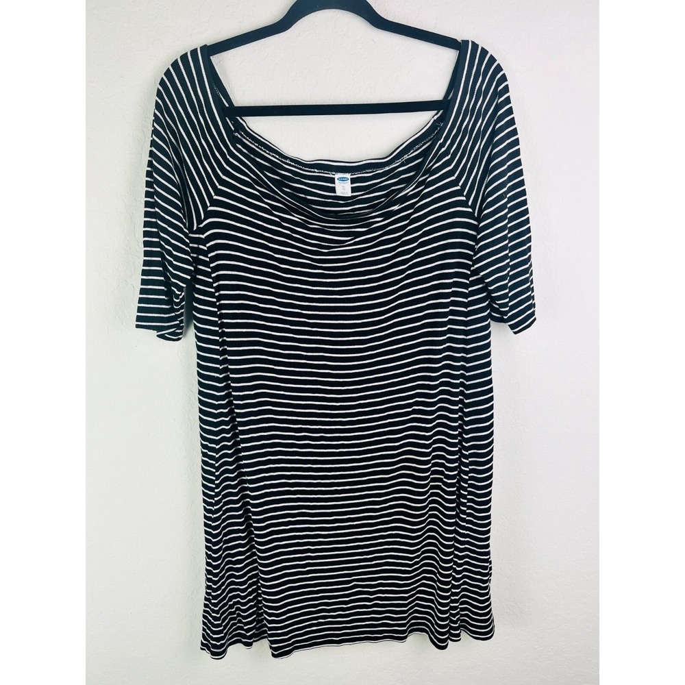 Old Navy Dress Womens XL Black Striped Half‎ Sleeve Ribbed Off The Shoulder